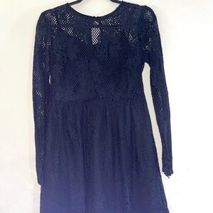 Black lace long sleeve mid length dress